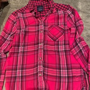 Like new American eagle plaid shirt size xxs pink